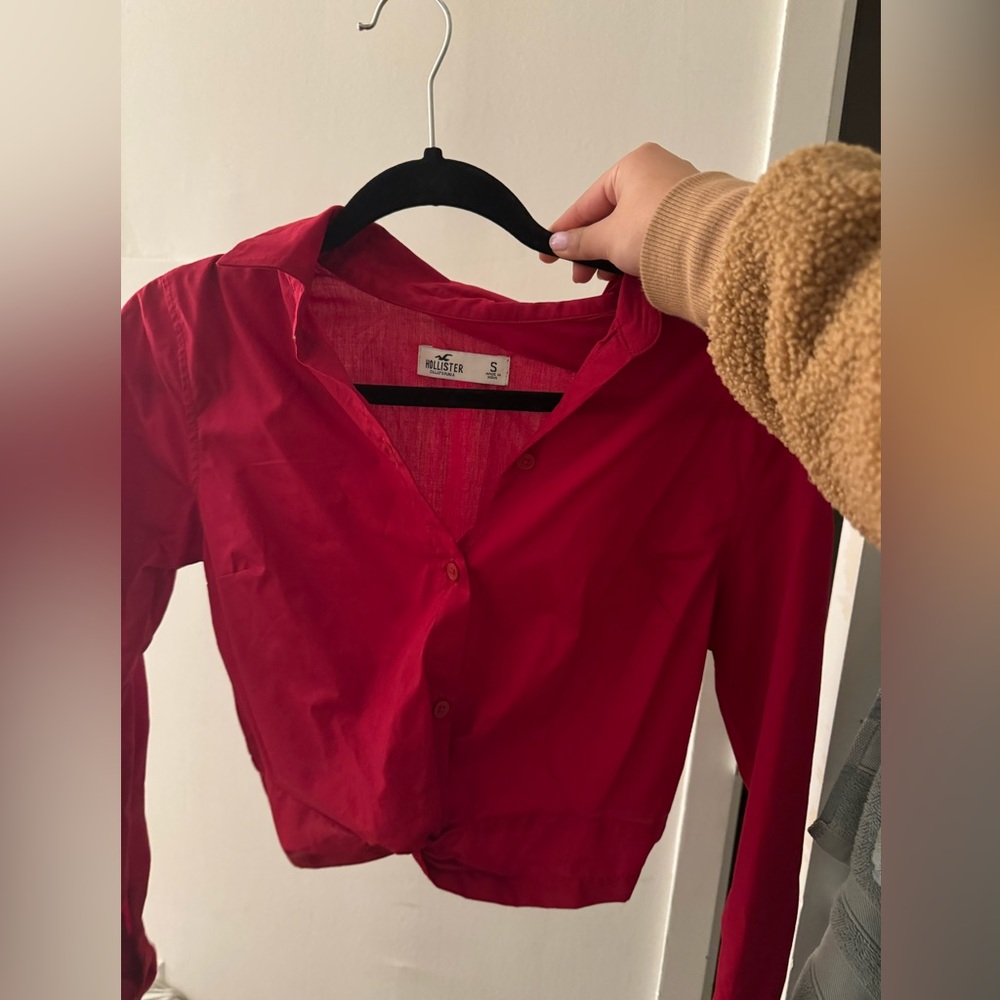 Red Cropped Button Up